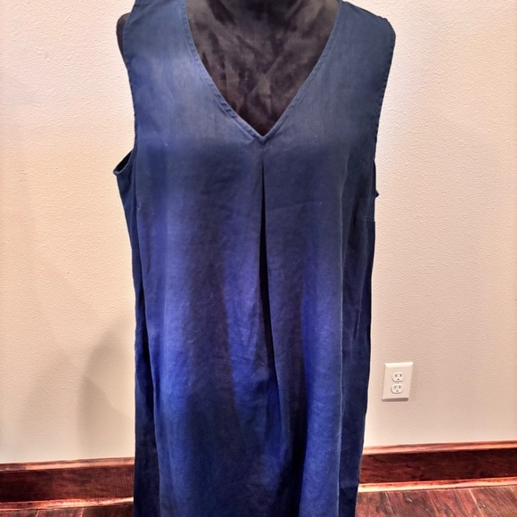 J Jill Love Linen Sleeveless Pintuck Dress in Navy, XL Tall, Beachy Summer Comfy - Picture 4 of 13